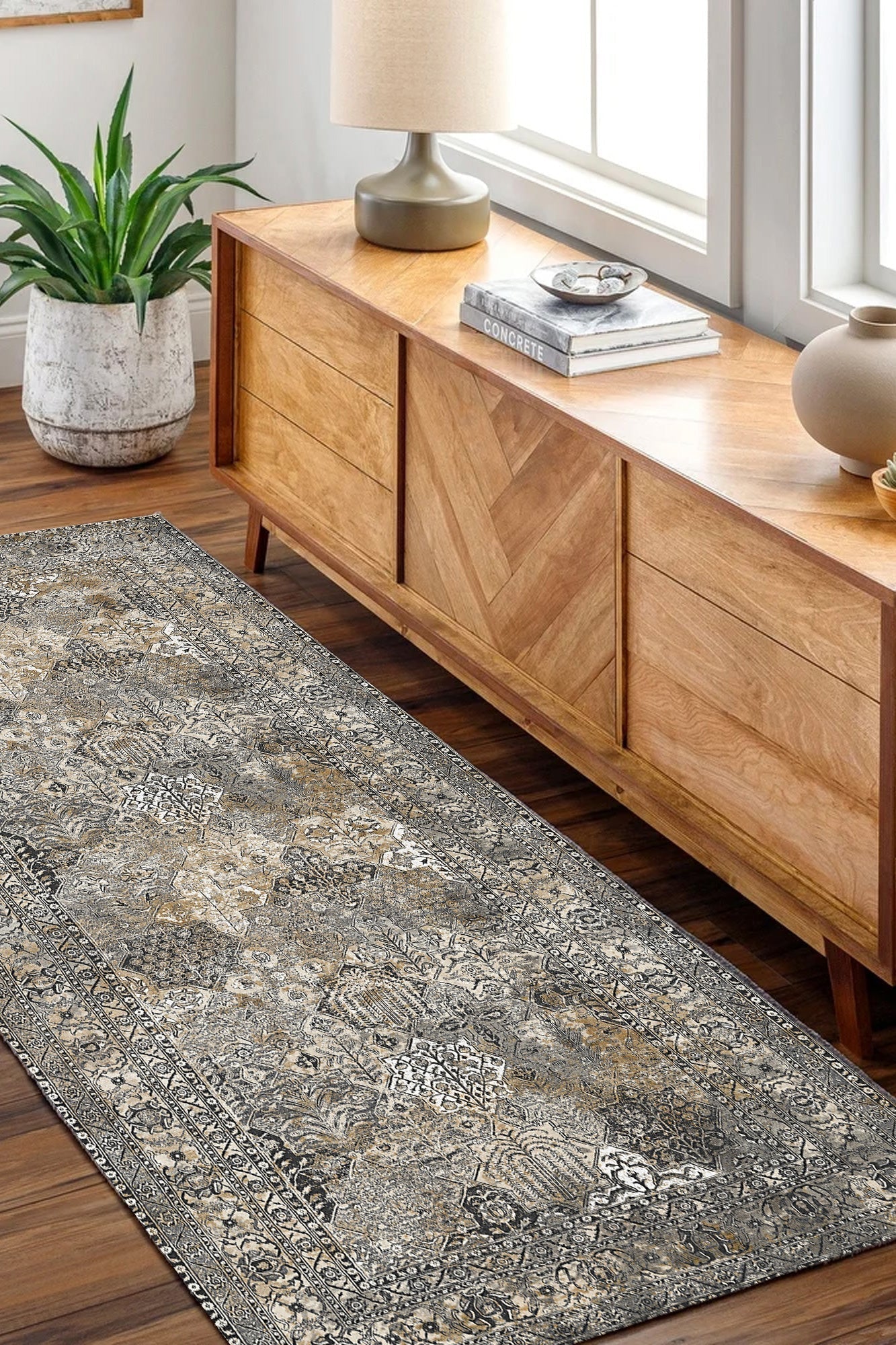 Vintage Tanner Elegance in Natural : Runner Rug-3