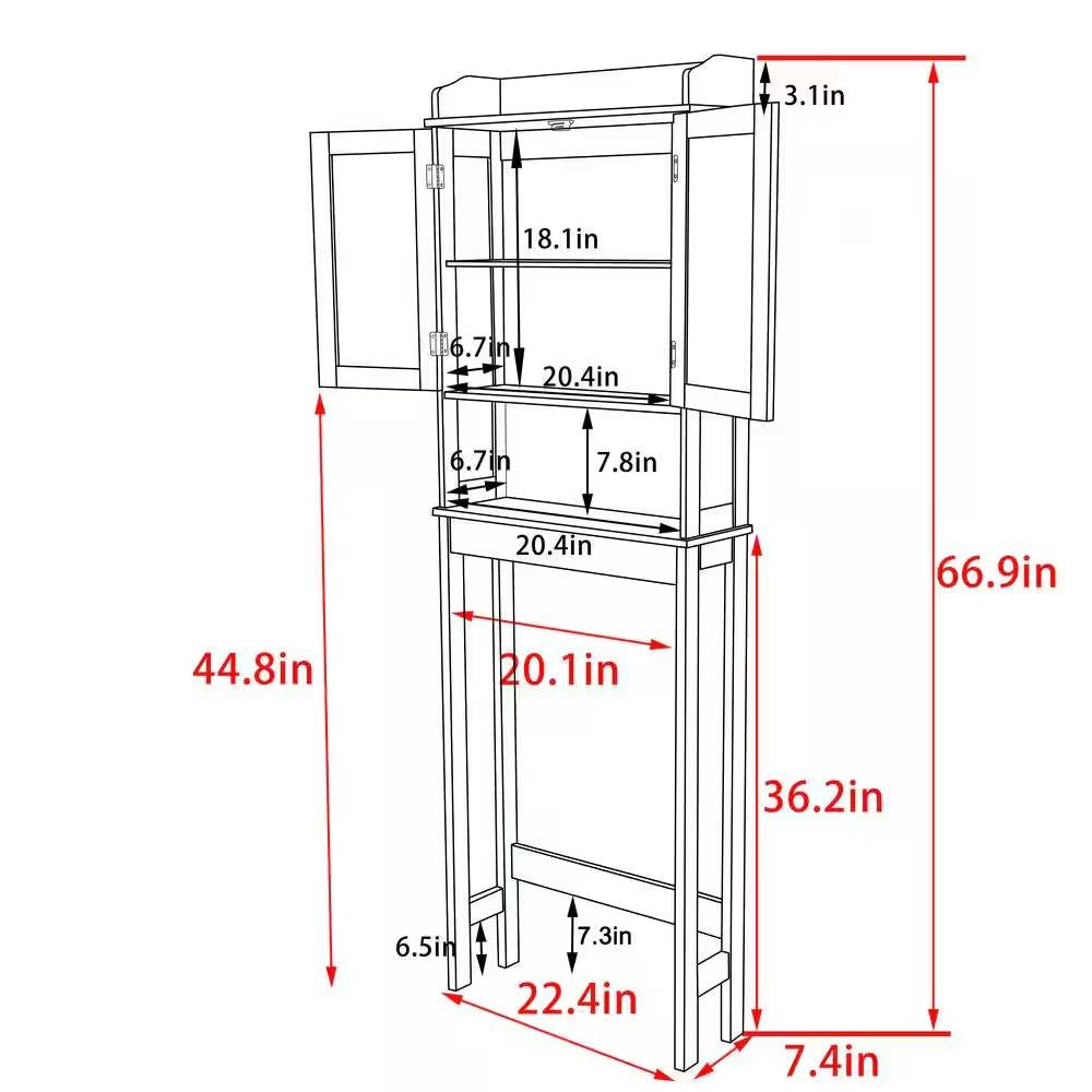 Over the Toilet Bathroom Storage Cabinet Shelving Unit in White Wood Finish-4