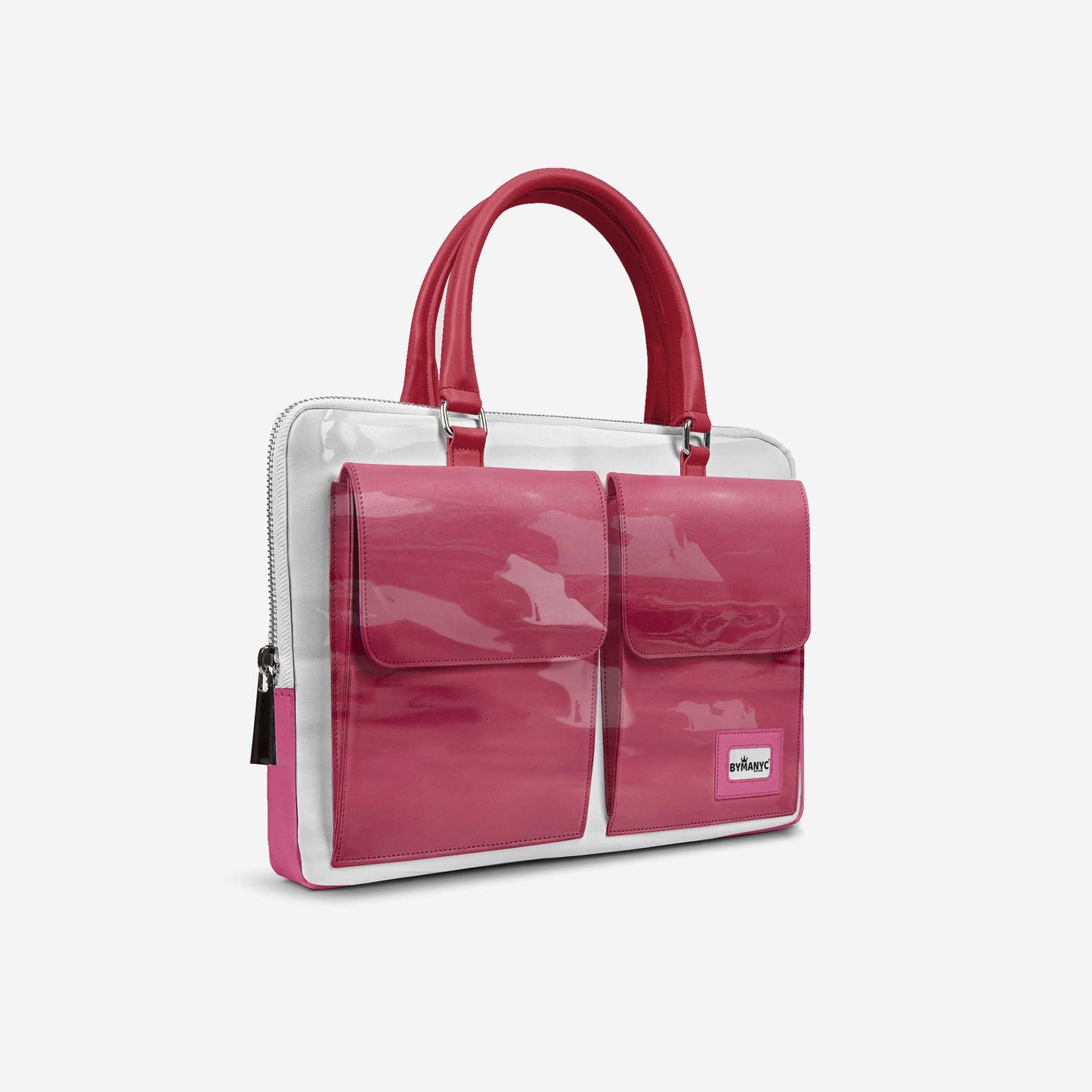 Vegan Designer Luxury Double Pocket Bag 16” BYMANYC ® New York White & Pink-1