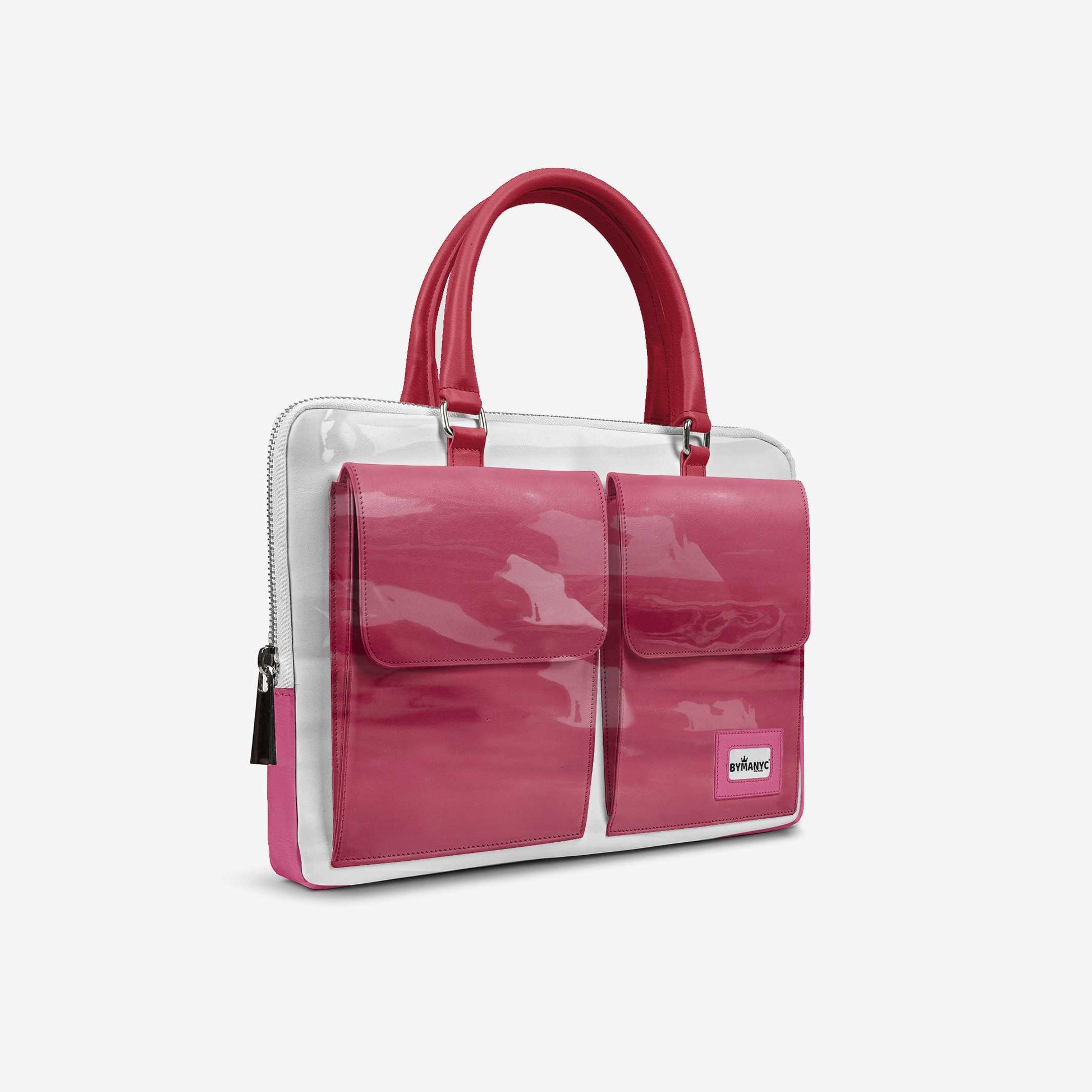 Vegan Designer Luxury Double Pocket Bag 16” BYMANYC ® New York White & Pink-1