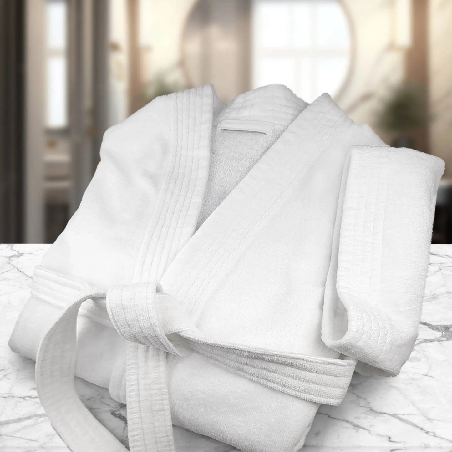 100% Ringspun Cotton White Sheared/Velour Bathrobes-4