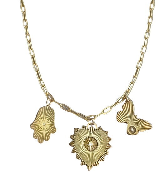 Vesta Triple Diamond Charm Necklace