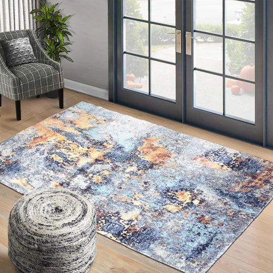 Multi Size Gray, Blue Color Handmade Micro Printed Victoria Design Traditional Oriental Area Rug-0