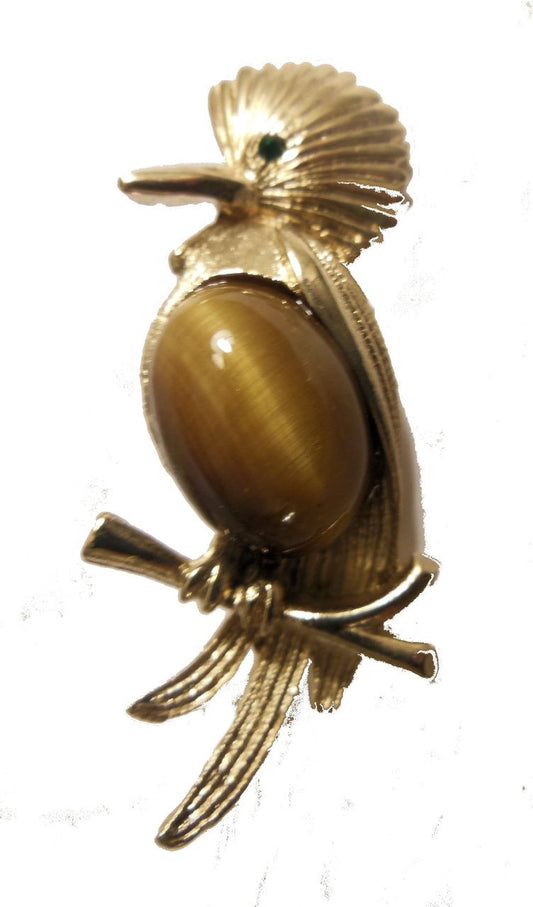 Vintage Bird Brooch with Tiger's Eye Tummy-0