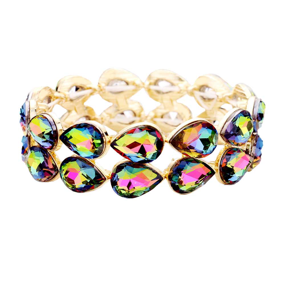 Glass Crystal Teardrop Stretch Evening Bracelet