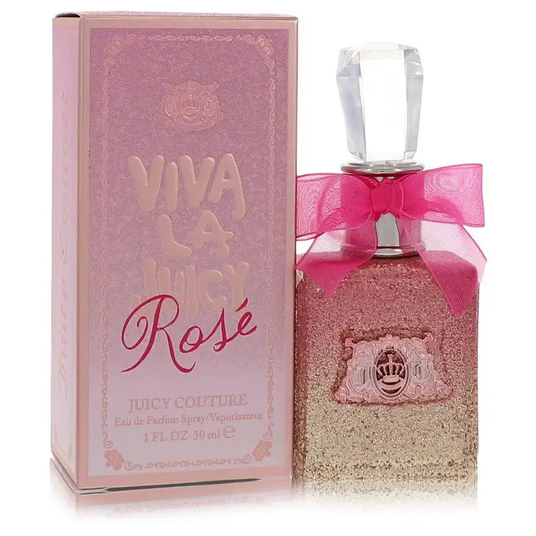 Juicy Couture Viva La Juicy Rose perfume bottle and packaging on a white background