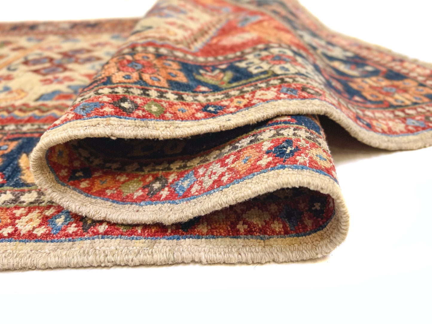 Afghan Qashqai Runner (3'00"x8'02) ivory/navy-4