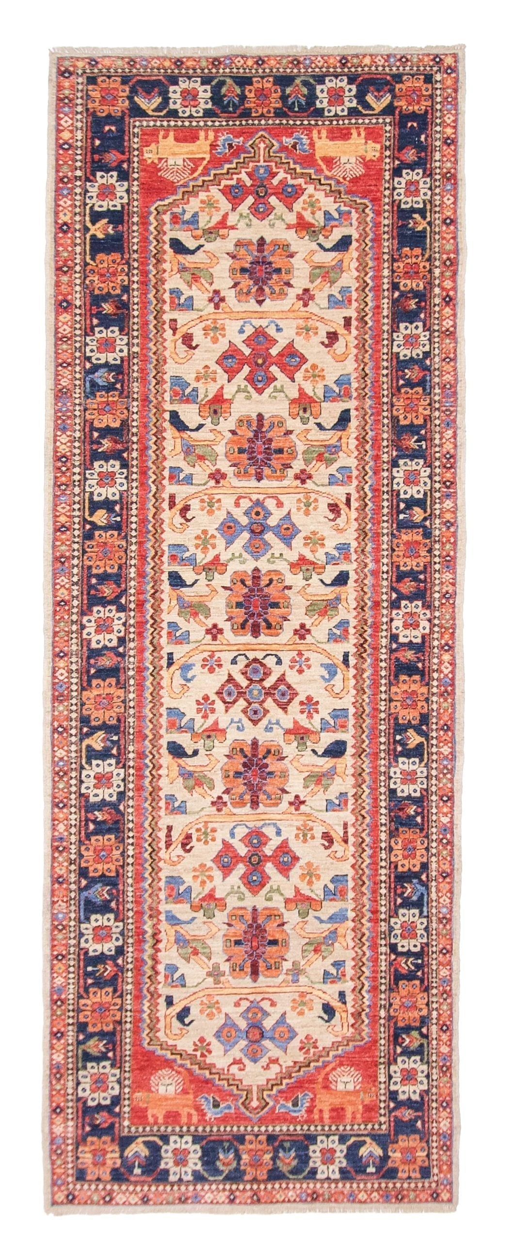 Afghan Qashqai Runner (3'00"x8'02) ivory/navy-0