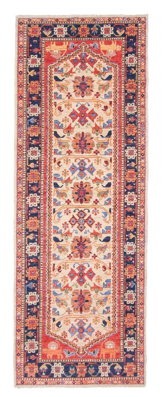 Afghan Qashqai Runner (3'00"x8'02) ivory/navy-0