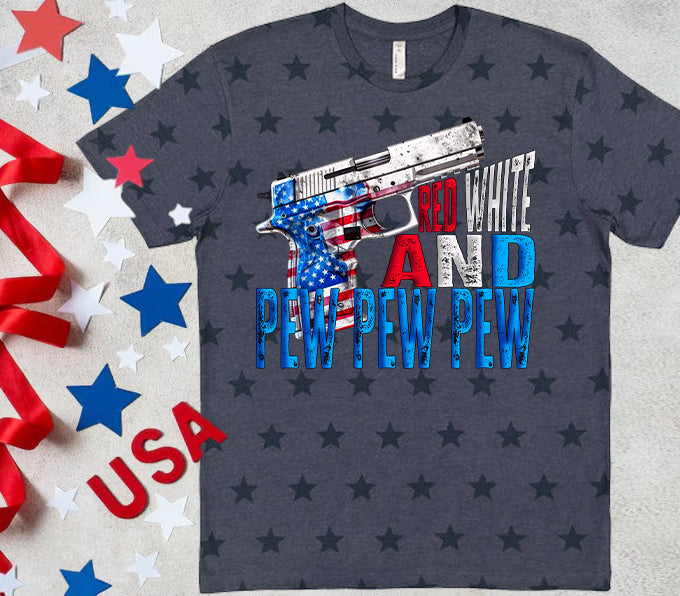Red White and Pew Pew Pew Graphic Tee