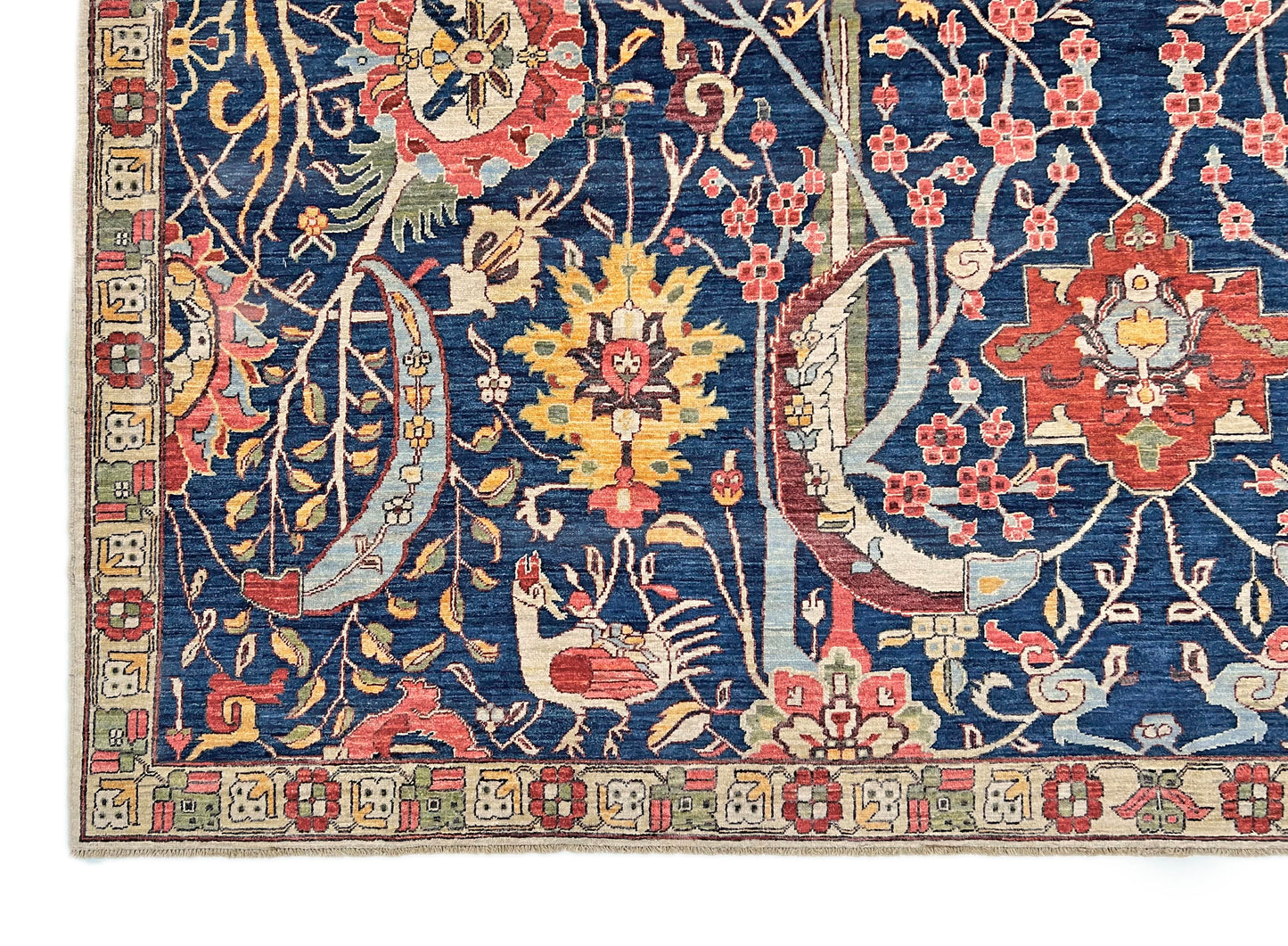 Afghan-made Bird of Paradise (9'03"x12'00") indigo-1