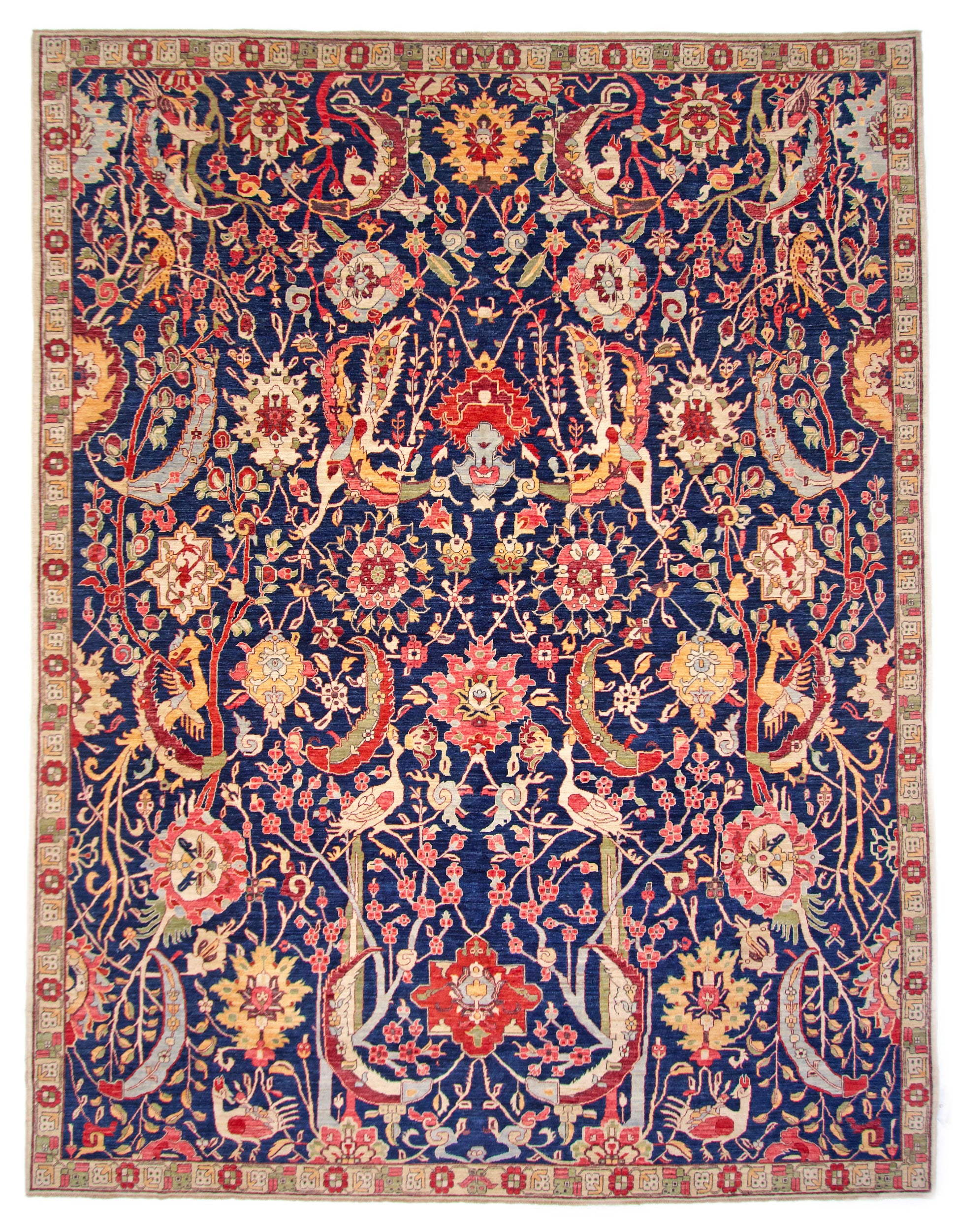 Afghan-made Bird of Paradise (9'03"x12'00") indigo-0