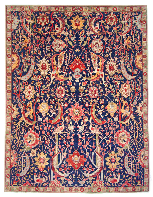 Afghan-made Bird of Paradise (9'03"x12'00") indigo-0