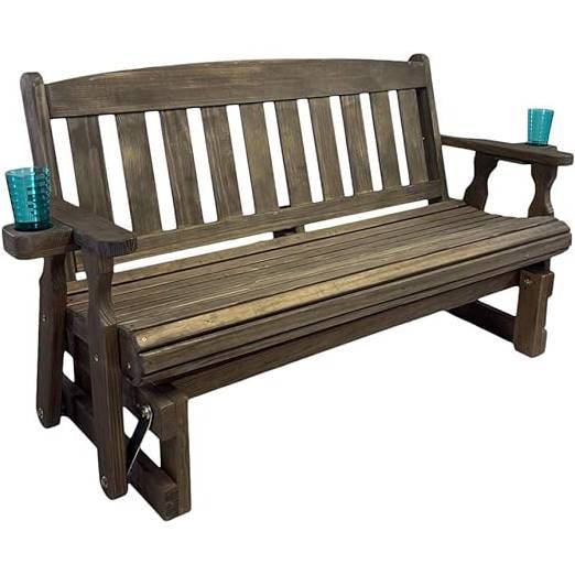 4ft Heavy Duty Porch Glider Bench with Cupholders in Dark Walnut - Made in USA-2