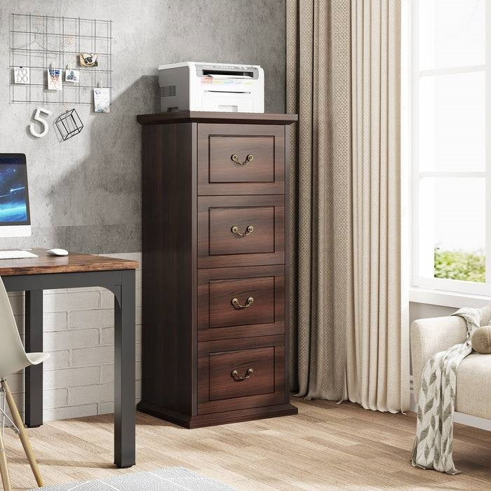 Traditional Vertical File Cabinet in Walnut Wood Finish with 4 Storage Drawers-1