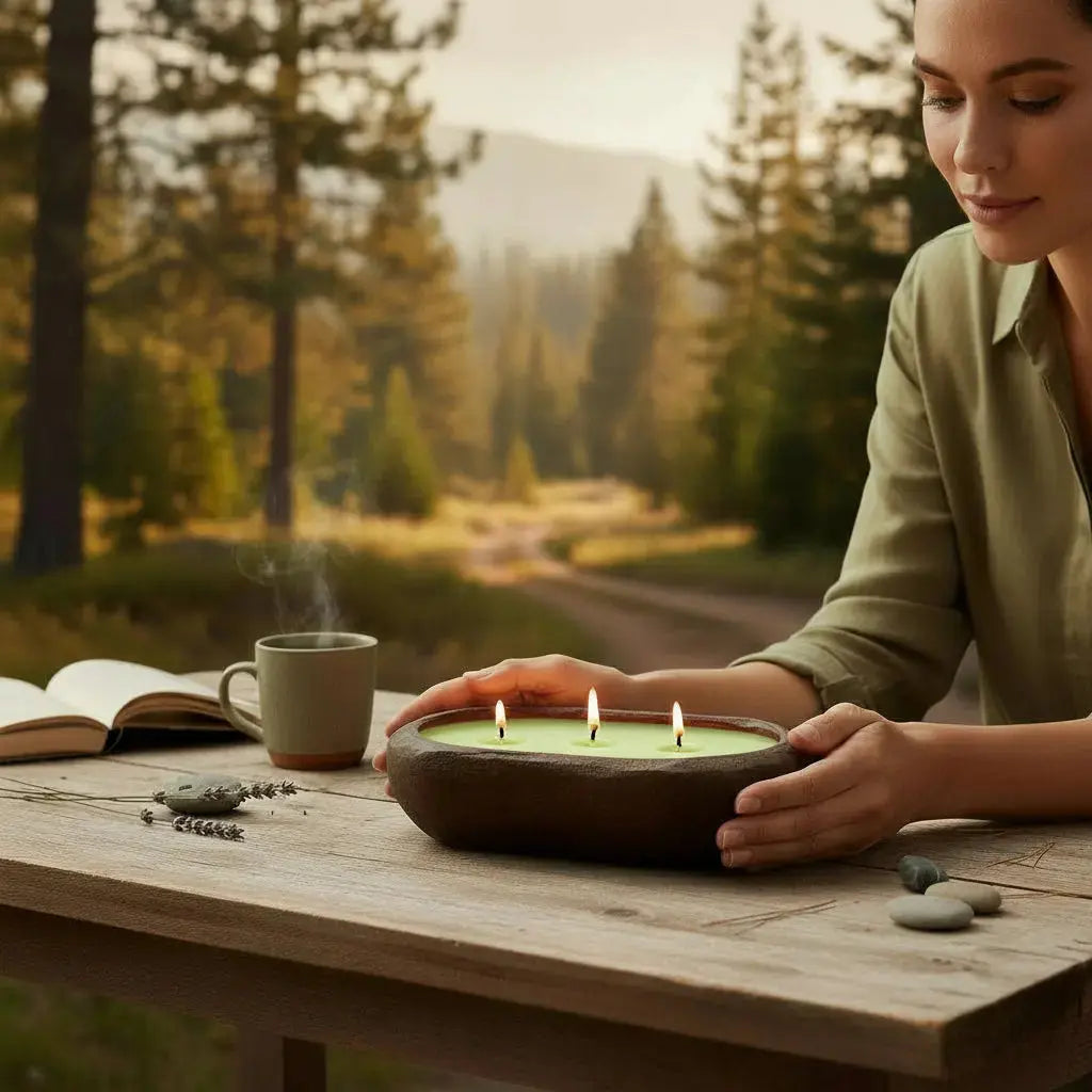 Alpine Stroll Hand-Carved Wood Bowl Soy Candle