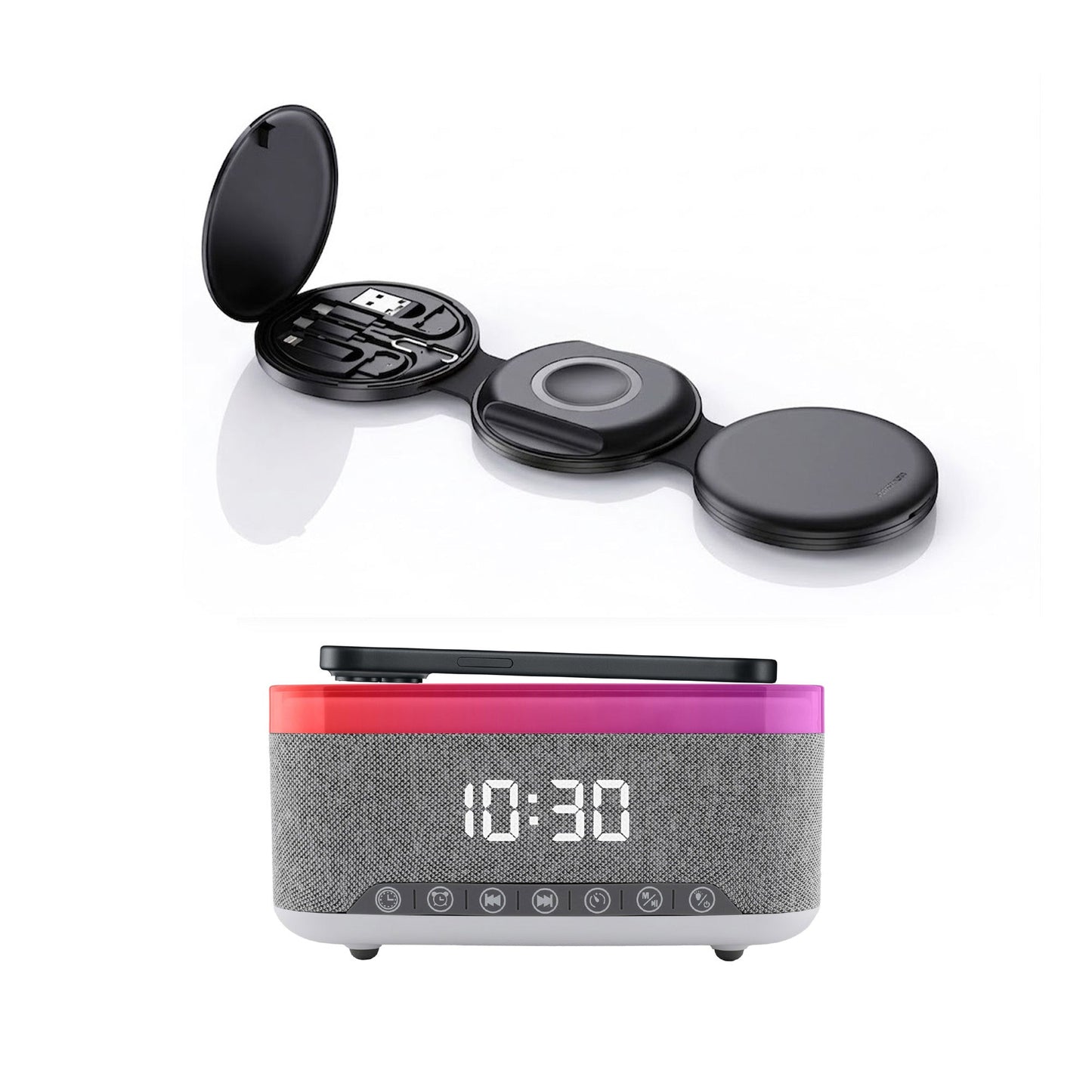 Ultimate 5-in-1 Tech Bundle: Folding Wireless Charger & Multi-Function Bedside Alarm Clock-0