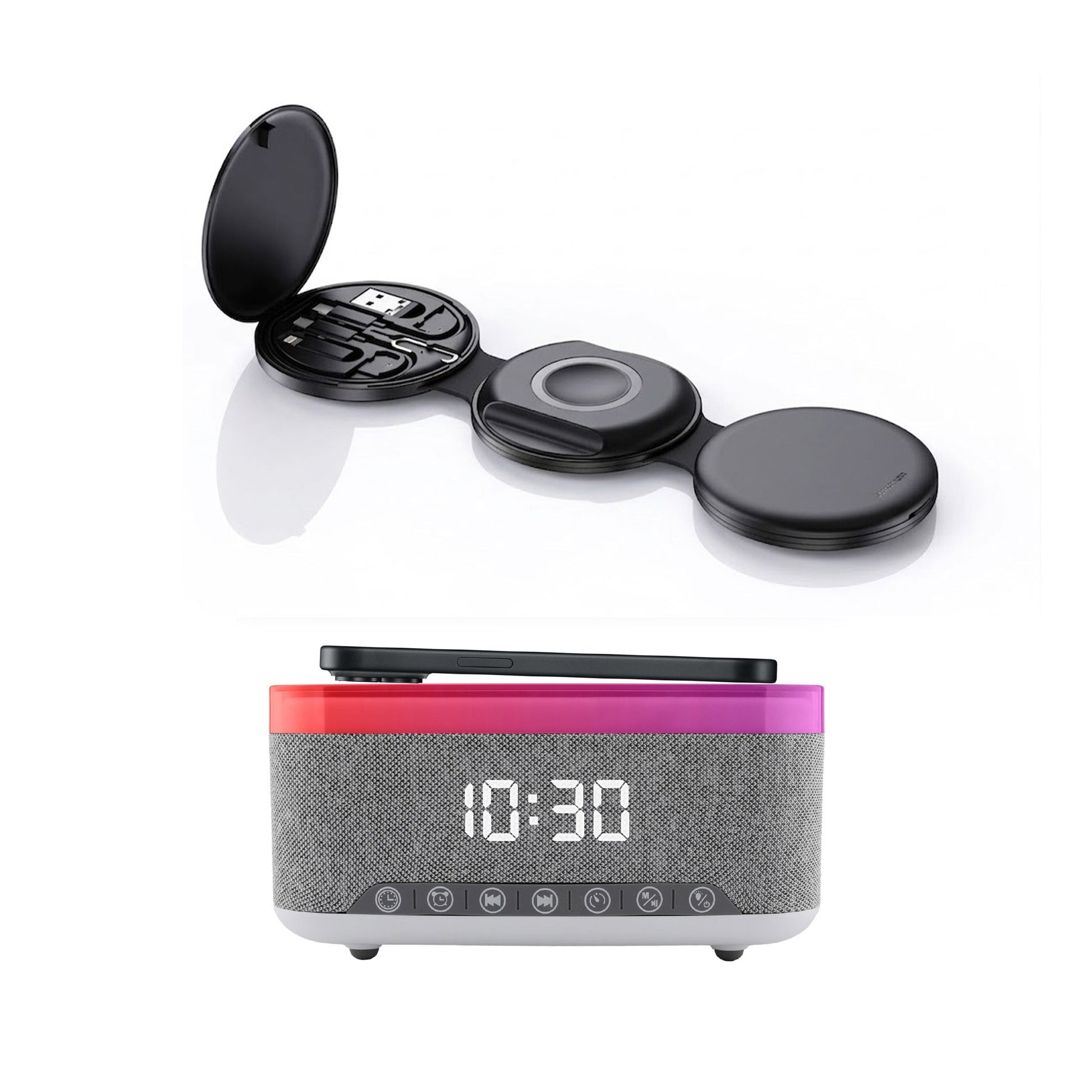 Ultimate 5-in-1 Tech Bundle: Folding Wireless Charger & Multi-Function Bedside Alarm Clock-0
