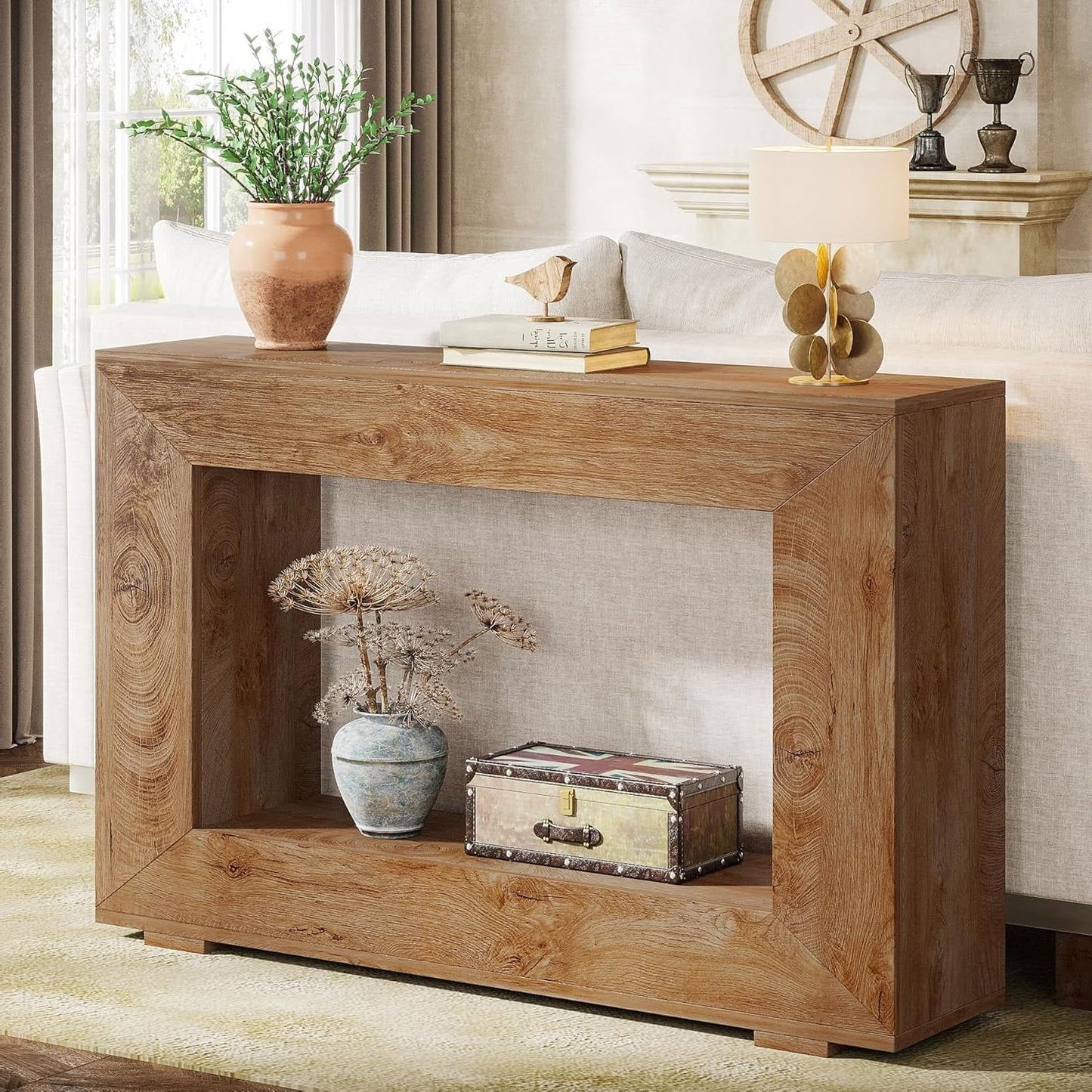 Modern Farmhouse 47-inch Long Entryway or Sofa Table in Brown Wood Finish-0