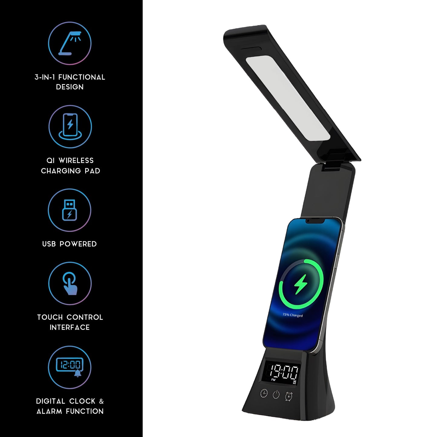 Smart Home Essentials Bundle: All-in-One Alarm Clock & 3-in-1 LED Desk Lamp with Wireless Charging-3