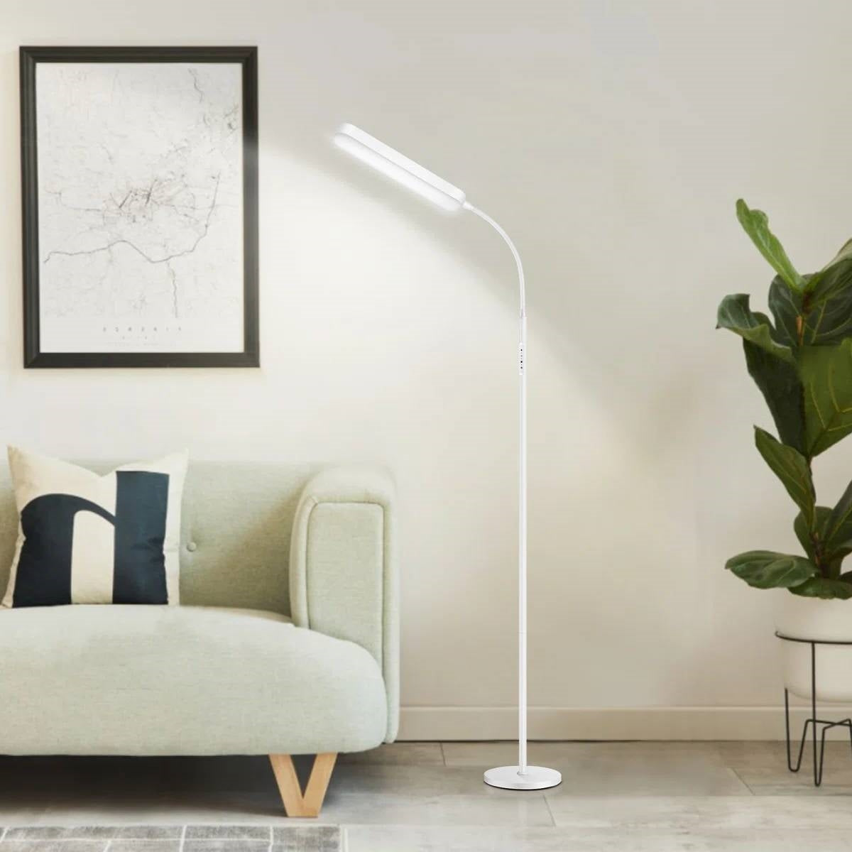 White 68-inch LED Dimmable Gooseneck Floor Lamp Reading Light with Remote-0