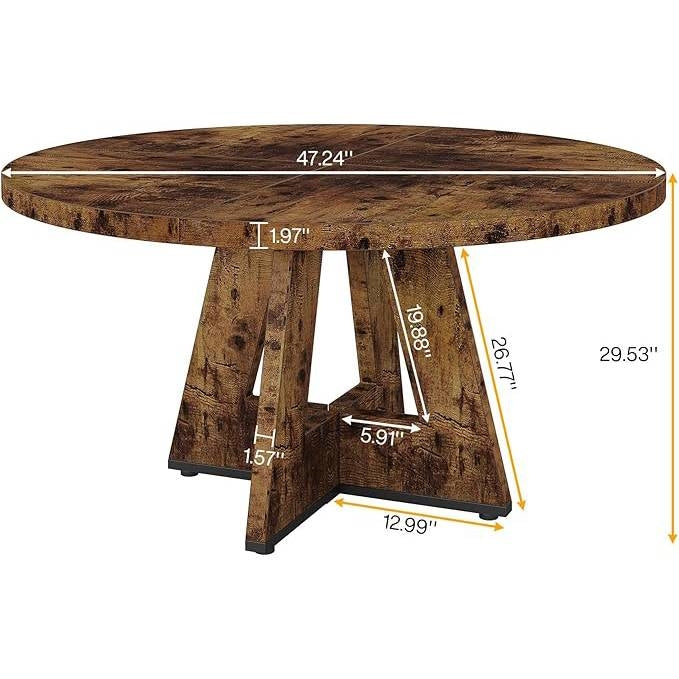 Modern Kitchen 4-Person Circular Dining Table in Rustic Brown Wood Finish-4