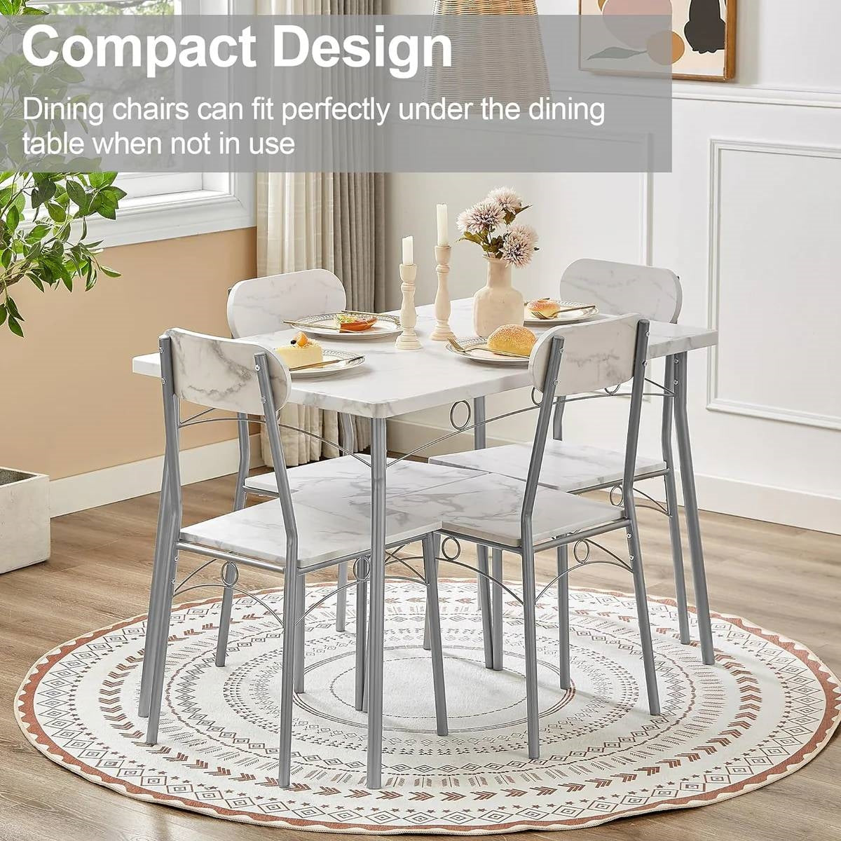 Modern 5-Piece Dining Set with White Faux Marble Top Table and 4 Chairs-3