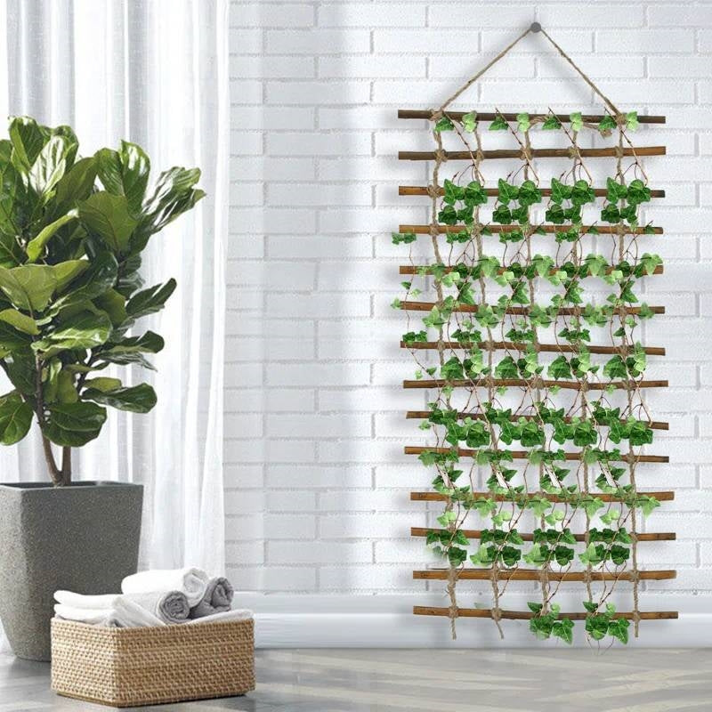 Indoor Outdoor Wall Hanging Willow Wood and Jute Garden Trellis-0