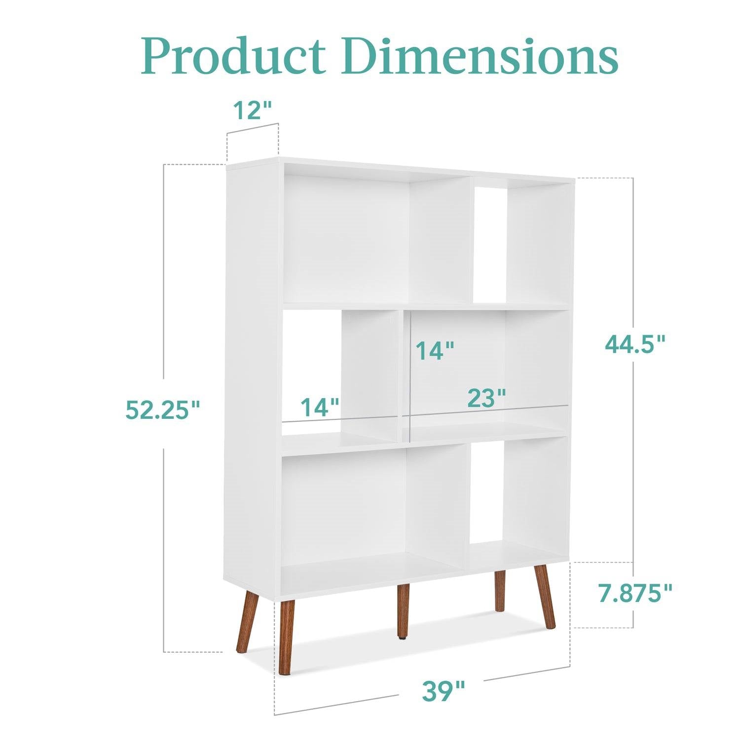 Mid Century Modern Style Bookcase Storage Shelving Unit in White Wood Finish-1