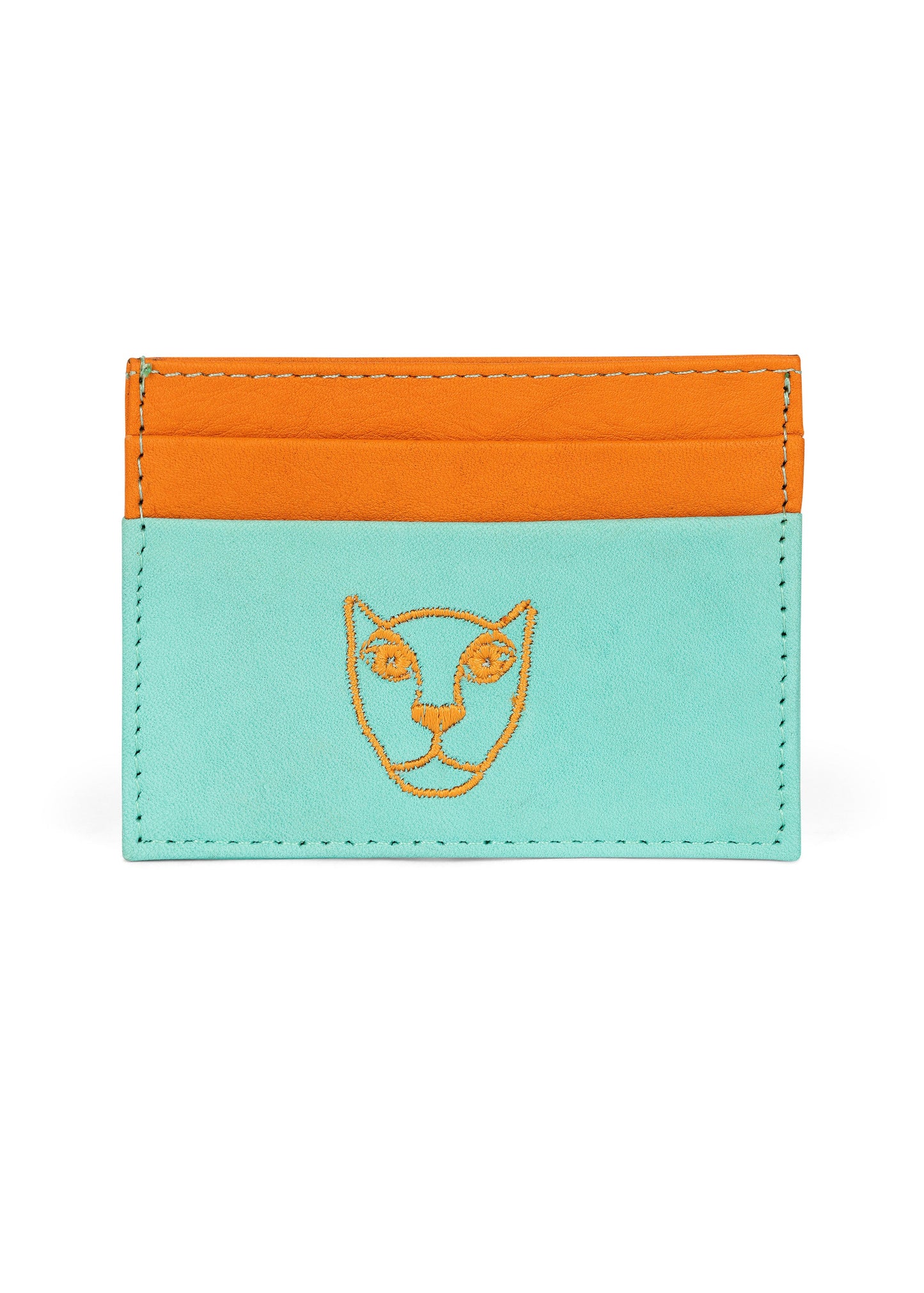 Jaguar Leather Card Holder Wallet Orange and Mint