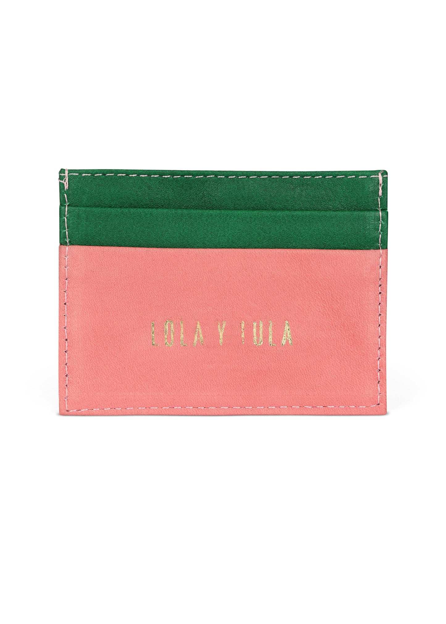 Jaguar Leather Card Holder Wallet Pink + Green