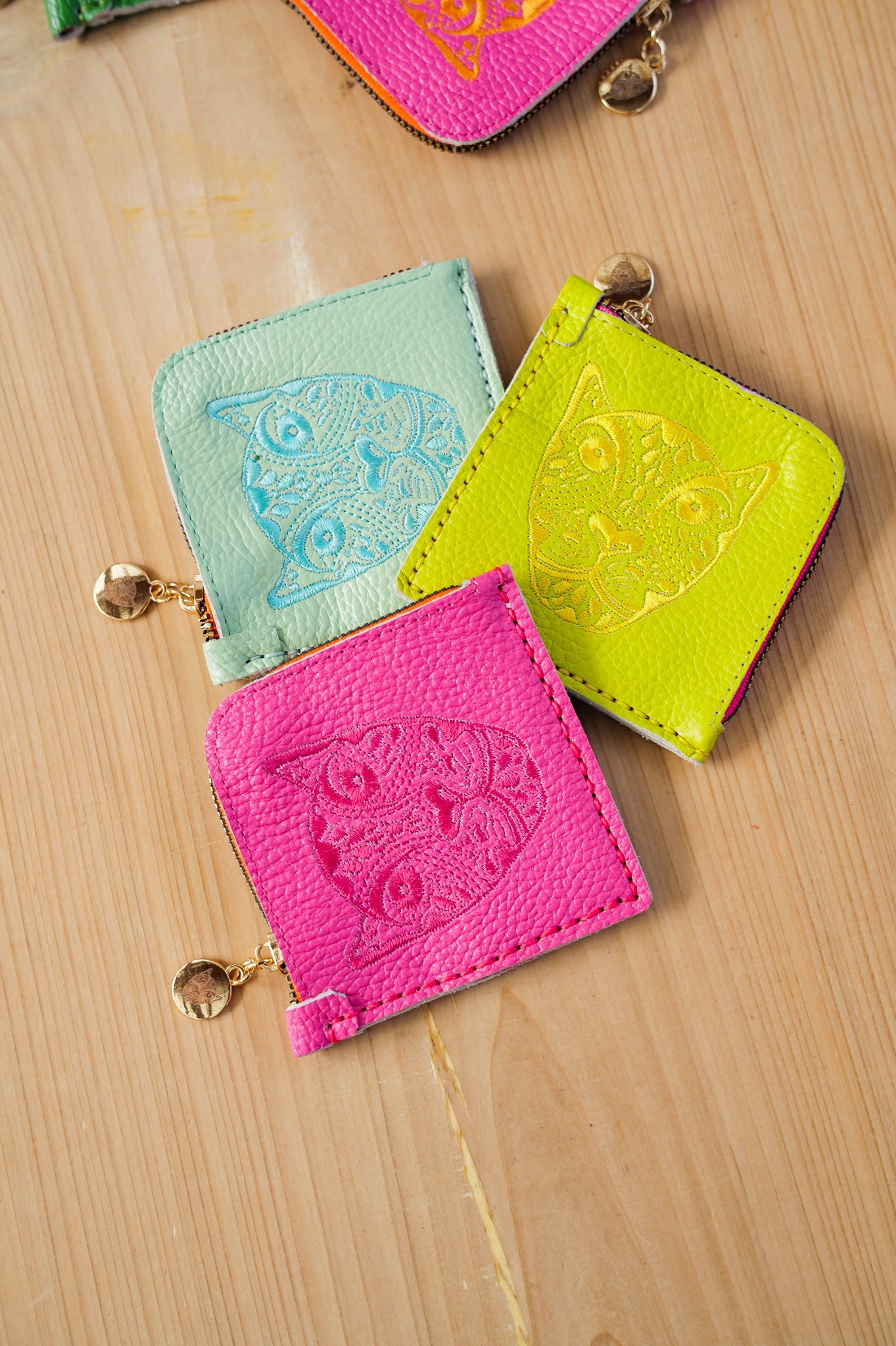 Jaguar Embroidered Zip Around Wallet Hot Pink With Orange