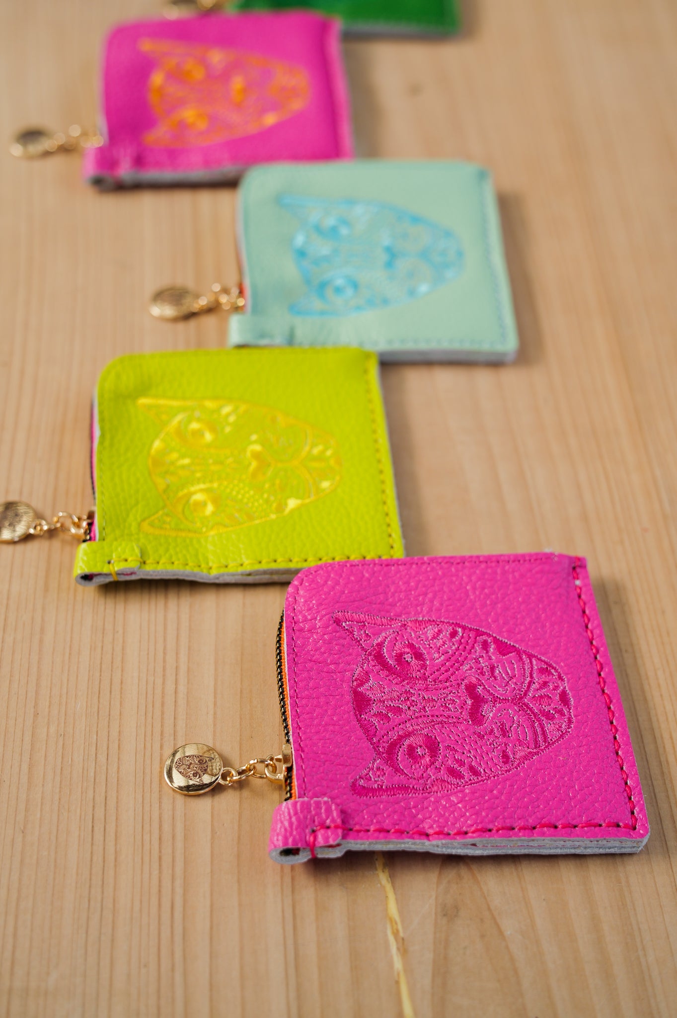 Jaguar Embroidered Zip Around Wallet Hot Pink With Orange