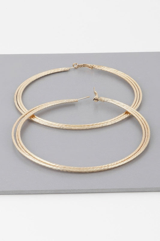 Wide Triple Rope Hoop Earrings