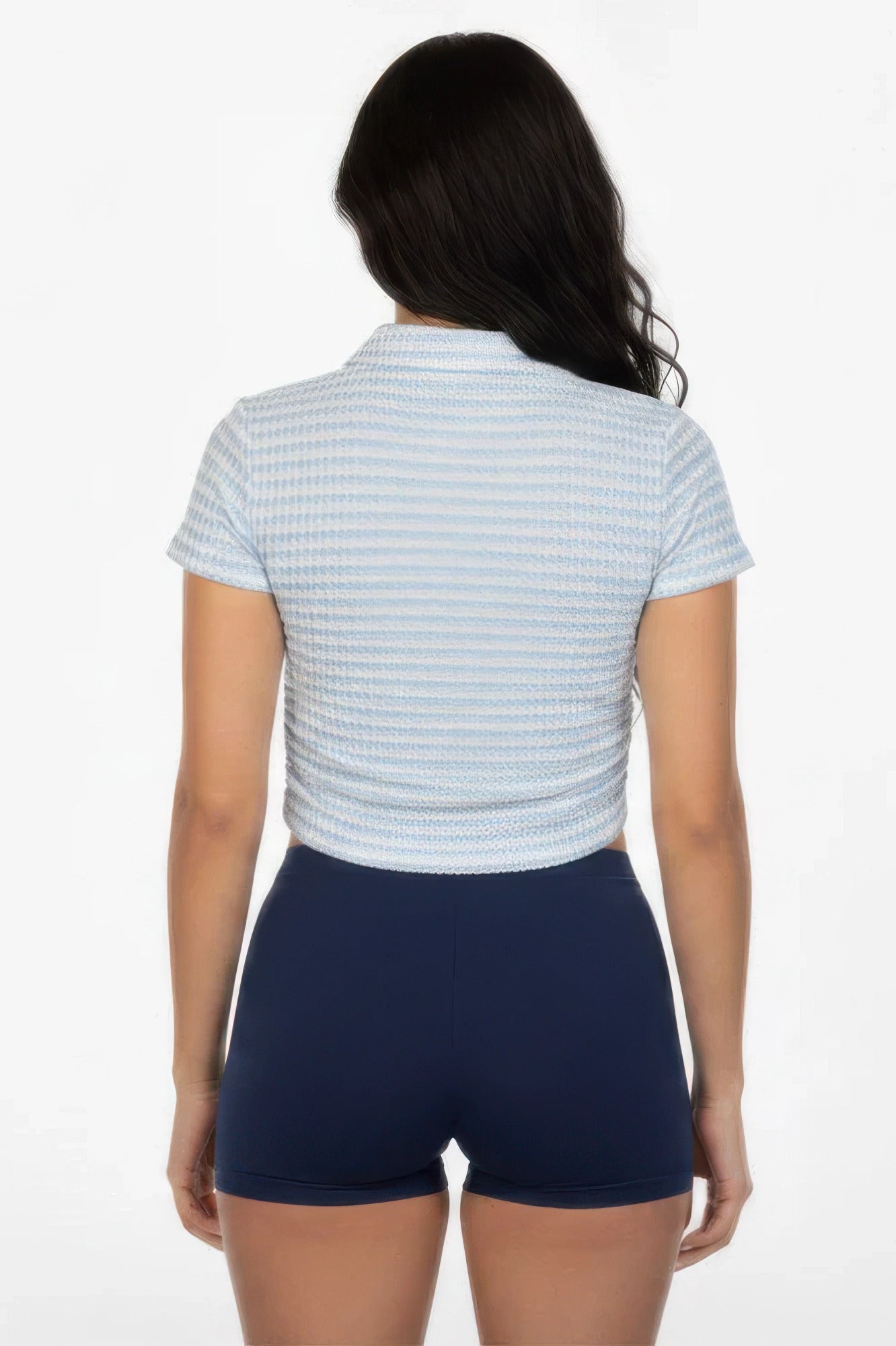 Women's Pineapple Knit Striped Polo Crop Top