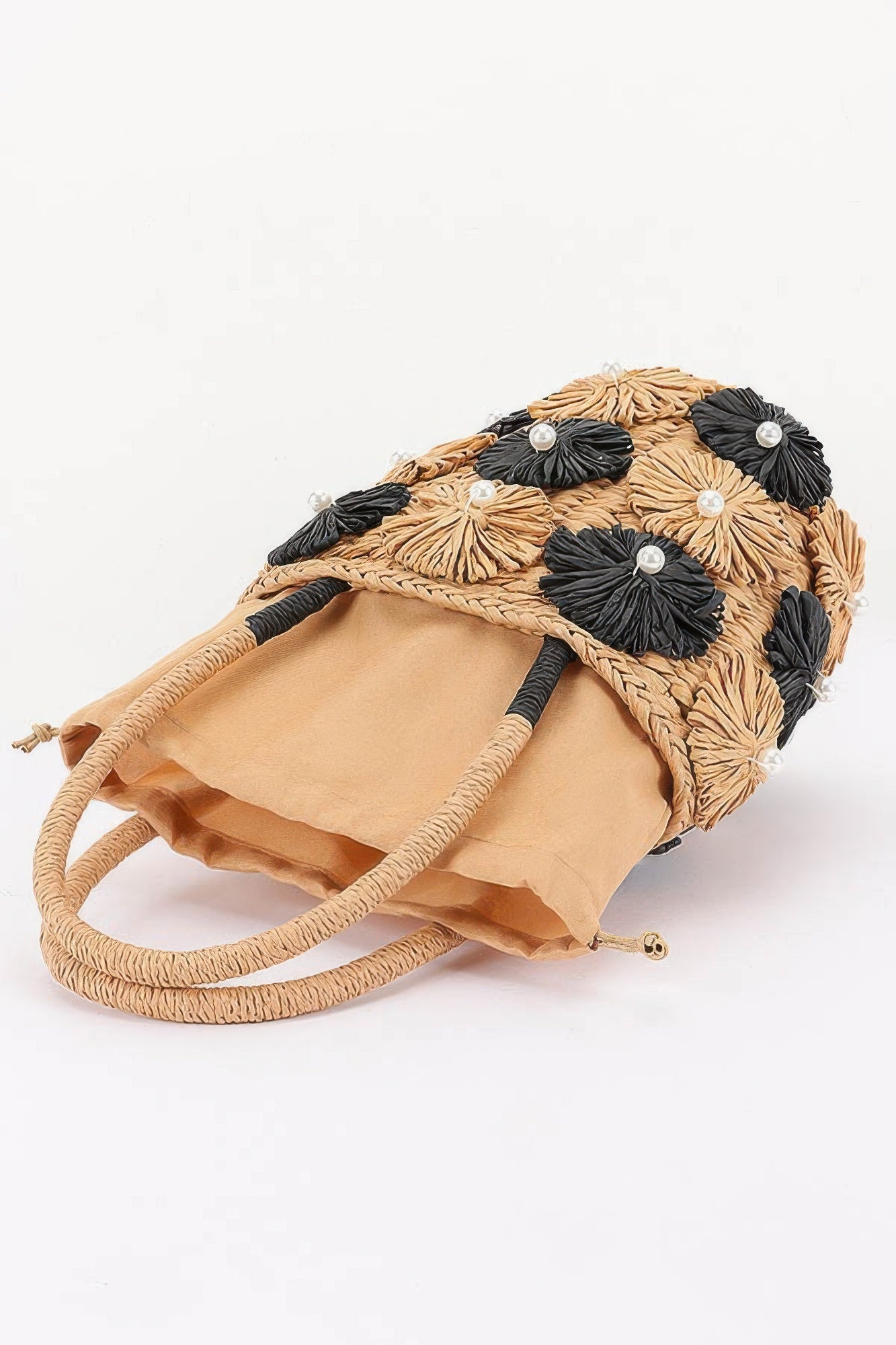 Faux Straw Flower Barrel Clutch Tote
