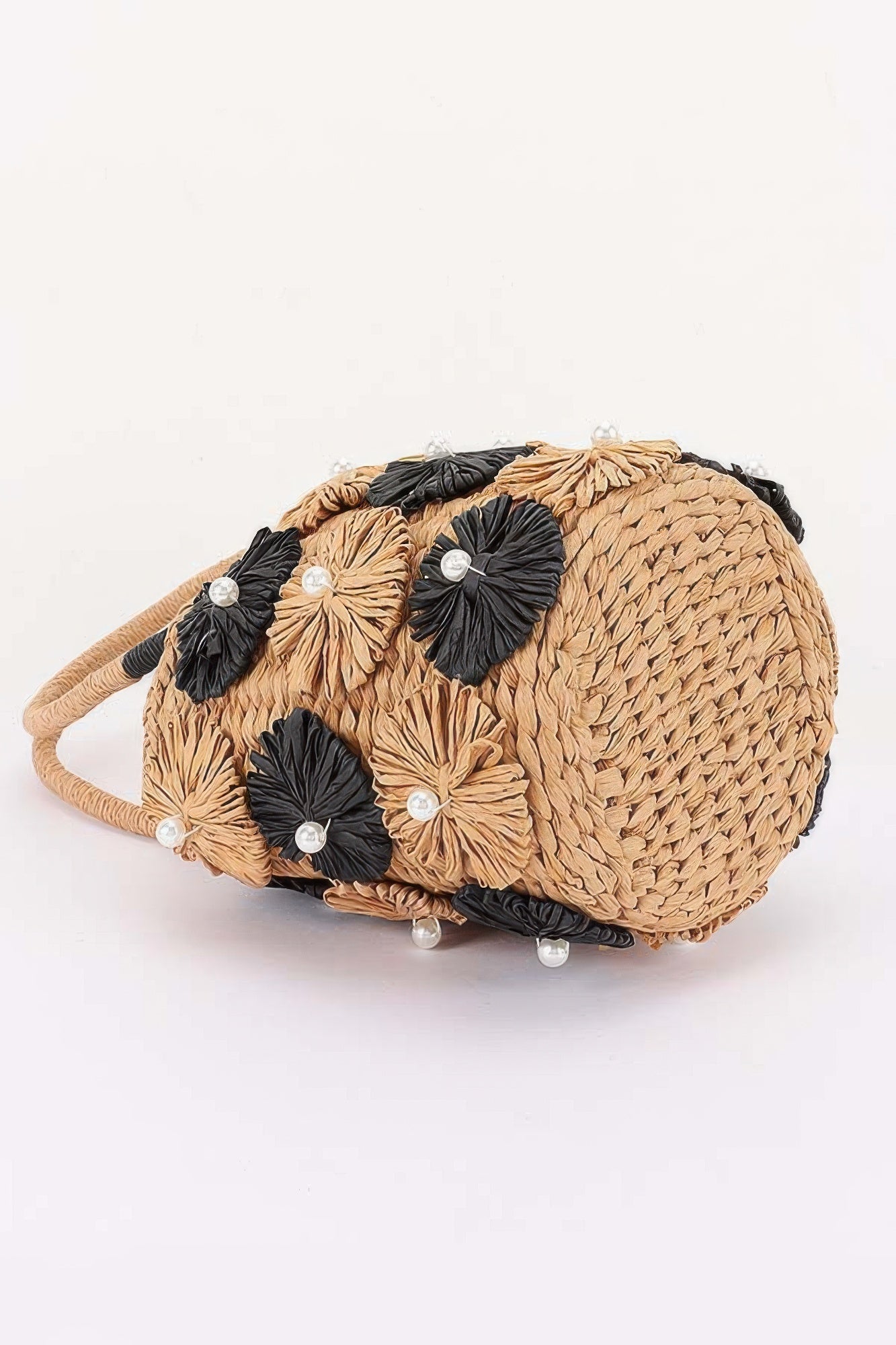 Faux Straw Flower Barrel Clutch Tote