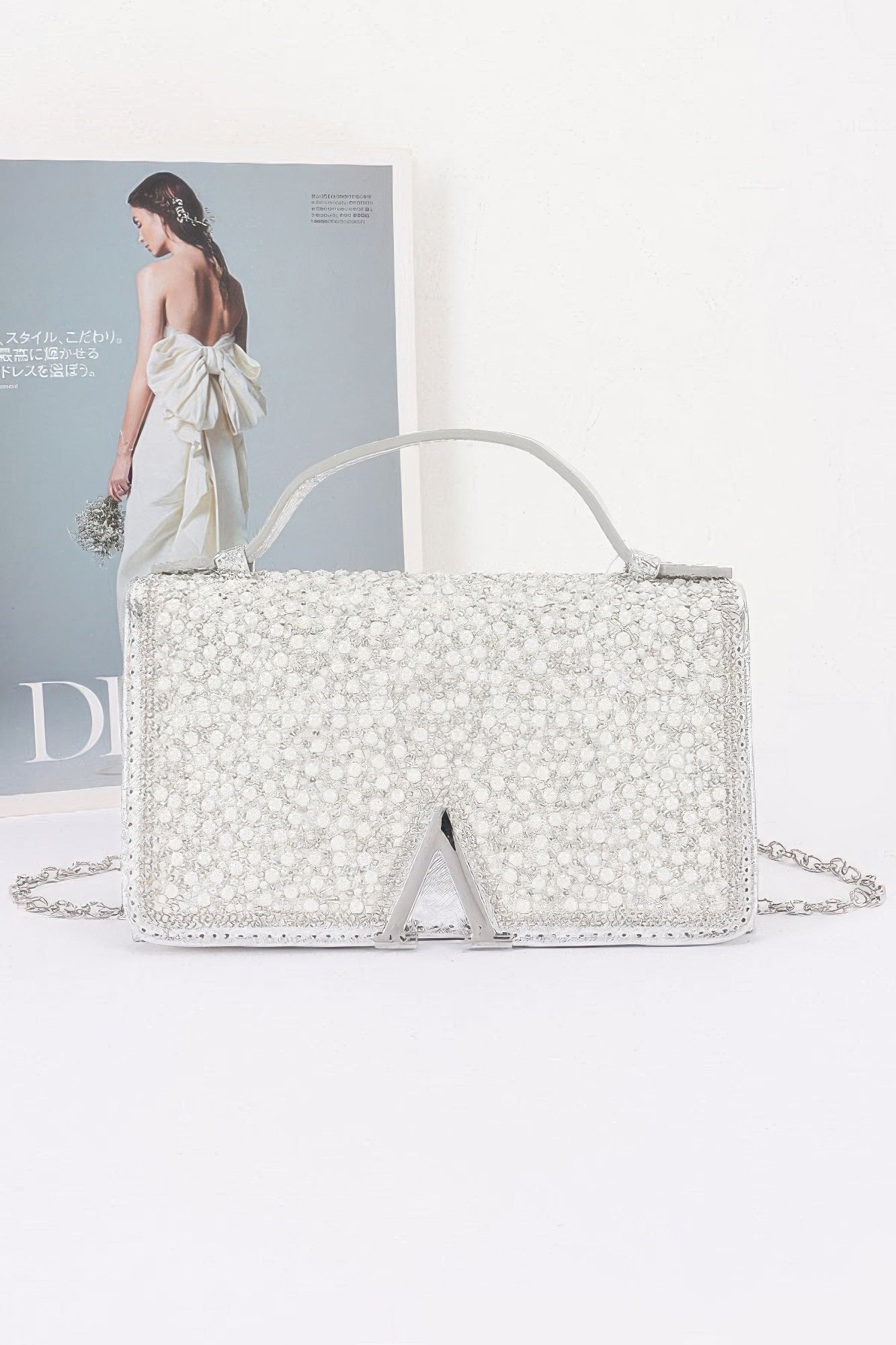 Rhinestone And Pearl Flap Clutch