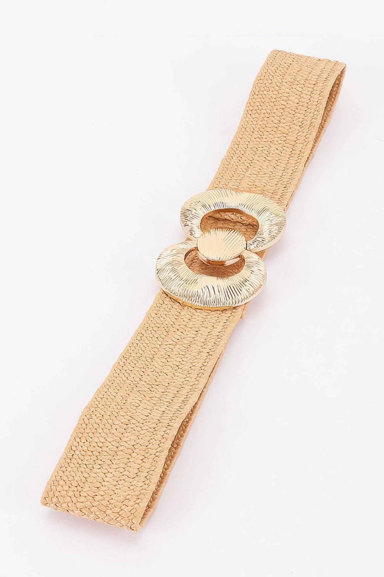 Faux Straw Big Metal Buckle Elastic Plus Size Belt