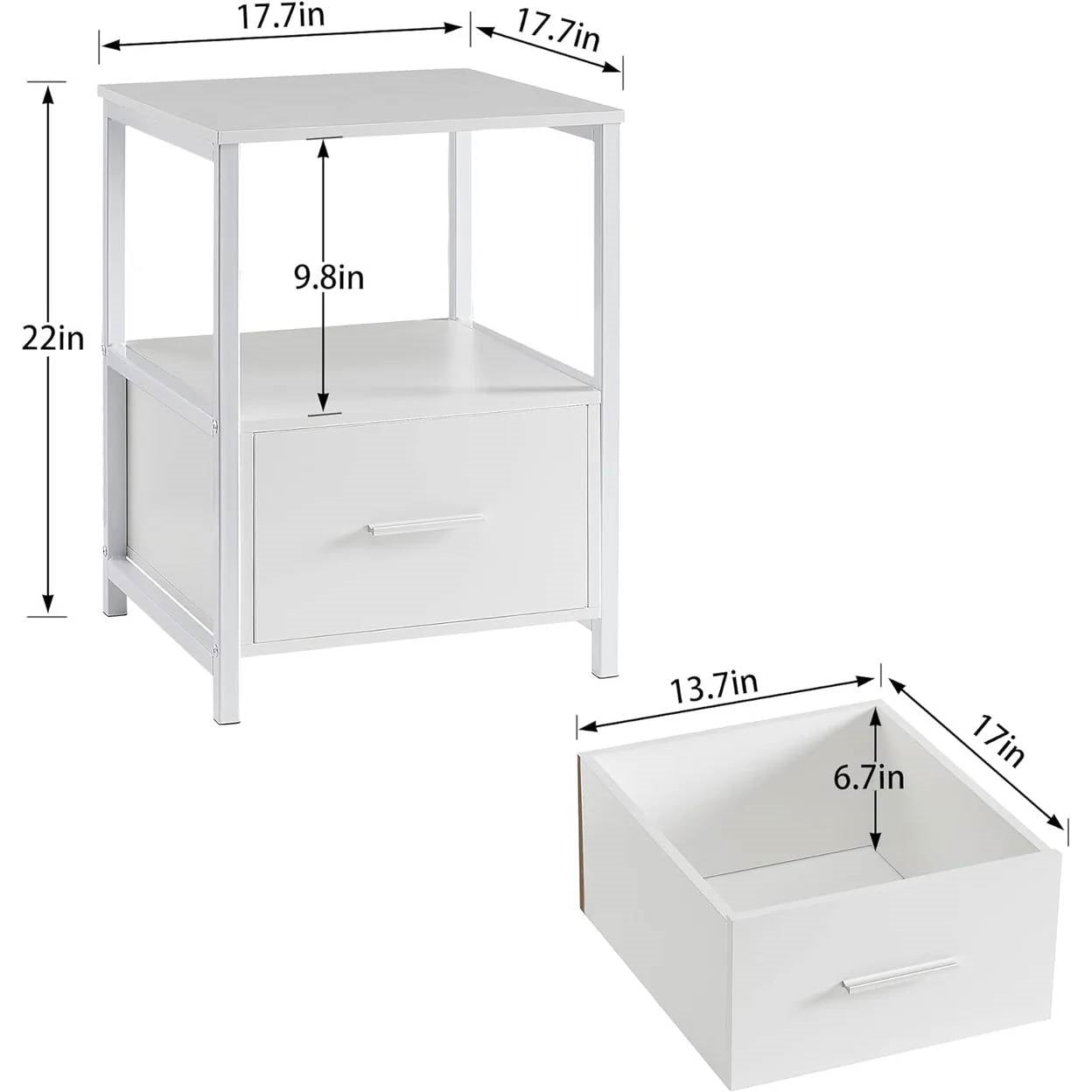 Set of 2 - Modern White Metal Wood Side End Table Nightstand with Storage Drawer-4