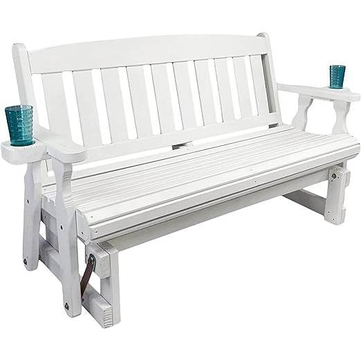 4ft Heavy Duty Amish Porch Glider Bench in White with Cupholders - Made in USA-2
