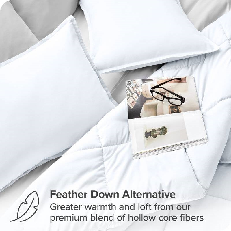 Full size Super Soft Microfiber Down Alternative Comforter Set White-3