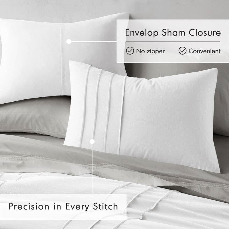 King Size Microfiber Pleated Soft Washed Comforter Set White-3