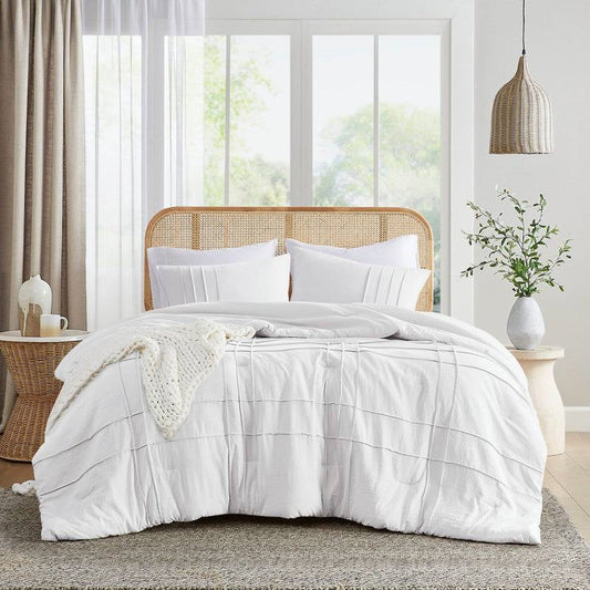 Twin/Twin XL Microfiber Pleated Soft Washed Comforter Set White-0