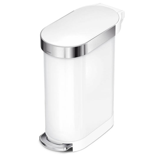 White 12-Gallon Narrow Kitchen Trash Can with Easy Step-on Lid-0