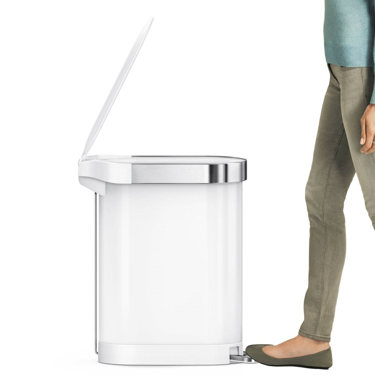 White 12-Gallon Narrow Kitchen Trash Can with Easy Step-on Lid-2