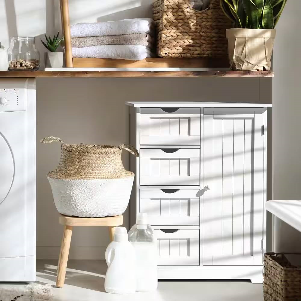 Modern Farmhouse 4-Drawer Bathroom Linen Cabinet in White Wood Finish-1