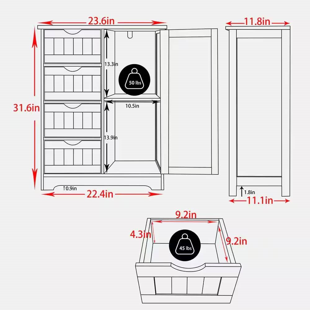 Modern Farmhouse 4-Drawer Bathroom Linen Cabinet in White Wood Finish-4