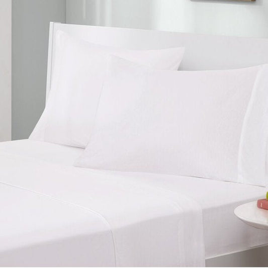 Twin Size 4-Piece Cotton Blend Jersey Sheet Set in White-0