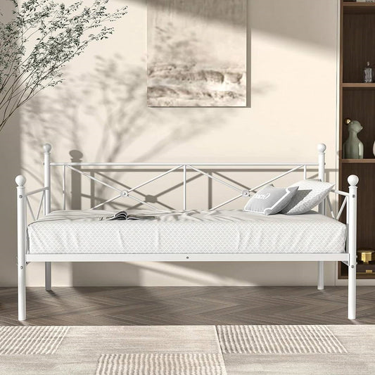 Twin size Heavy Duty Metal Daybed Frame in Classic White Finish-0